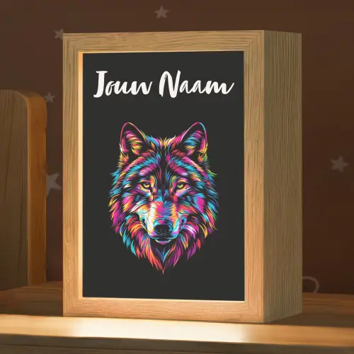 Wolf - Kleurrijk - Zwart - Dieren - Neon Light Box met kabel (Kinderlampje) klein -zzz_3d_website