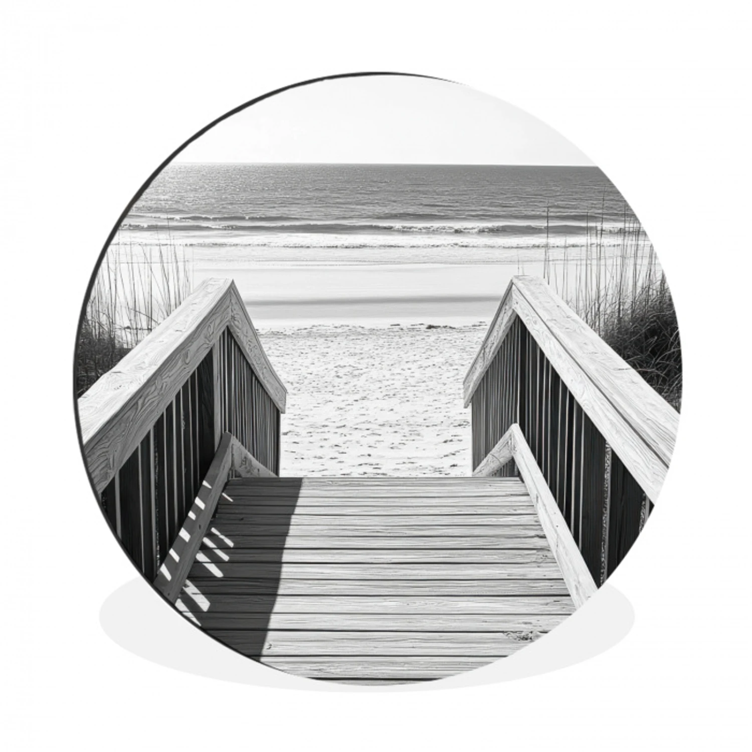 Loopbrug - Hout - Strand - Zee Wandcirkel aluminium klein -3d