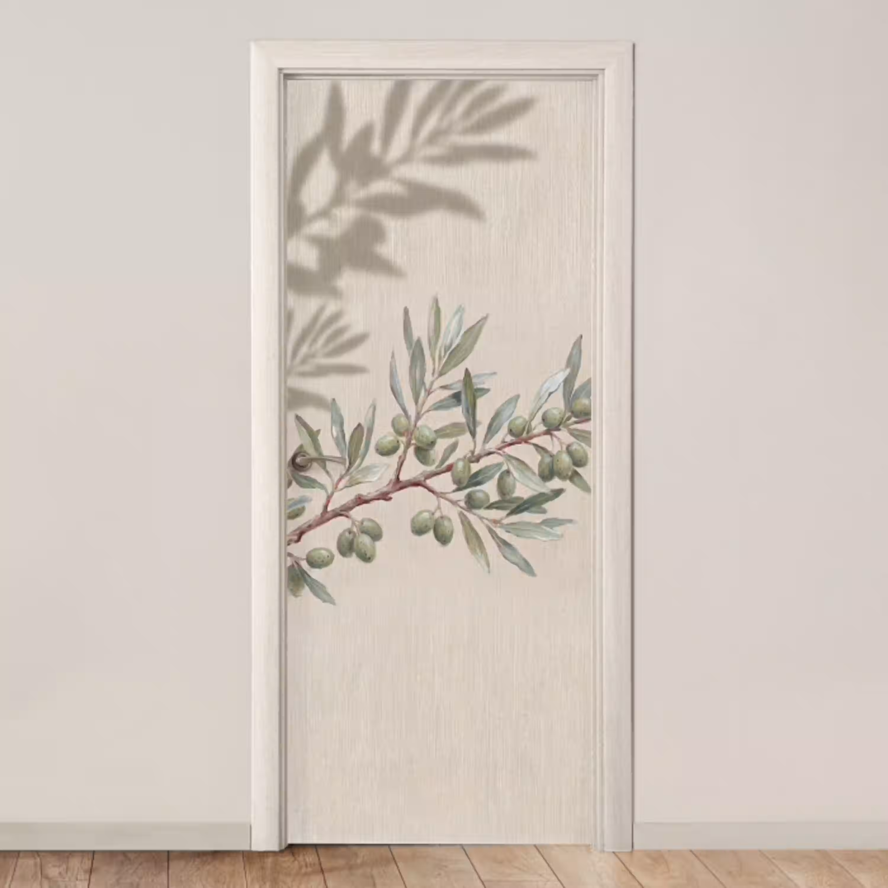 Olijftak - Bladeren - Natuur - Groen - Beige deurposter klein -3d_beige