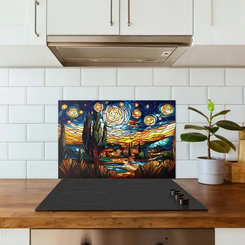 Hemel - Sterren - Mozaïek - Huizen keuken achterwand spatscherm klein -sfeer2