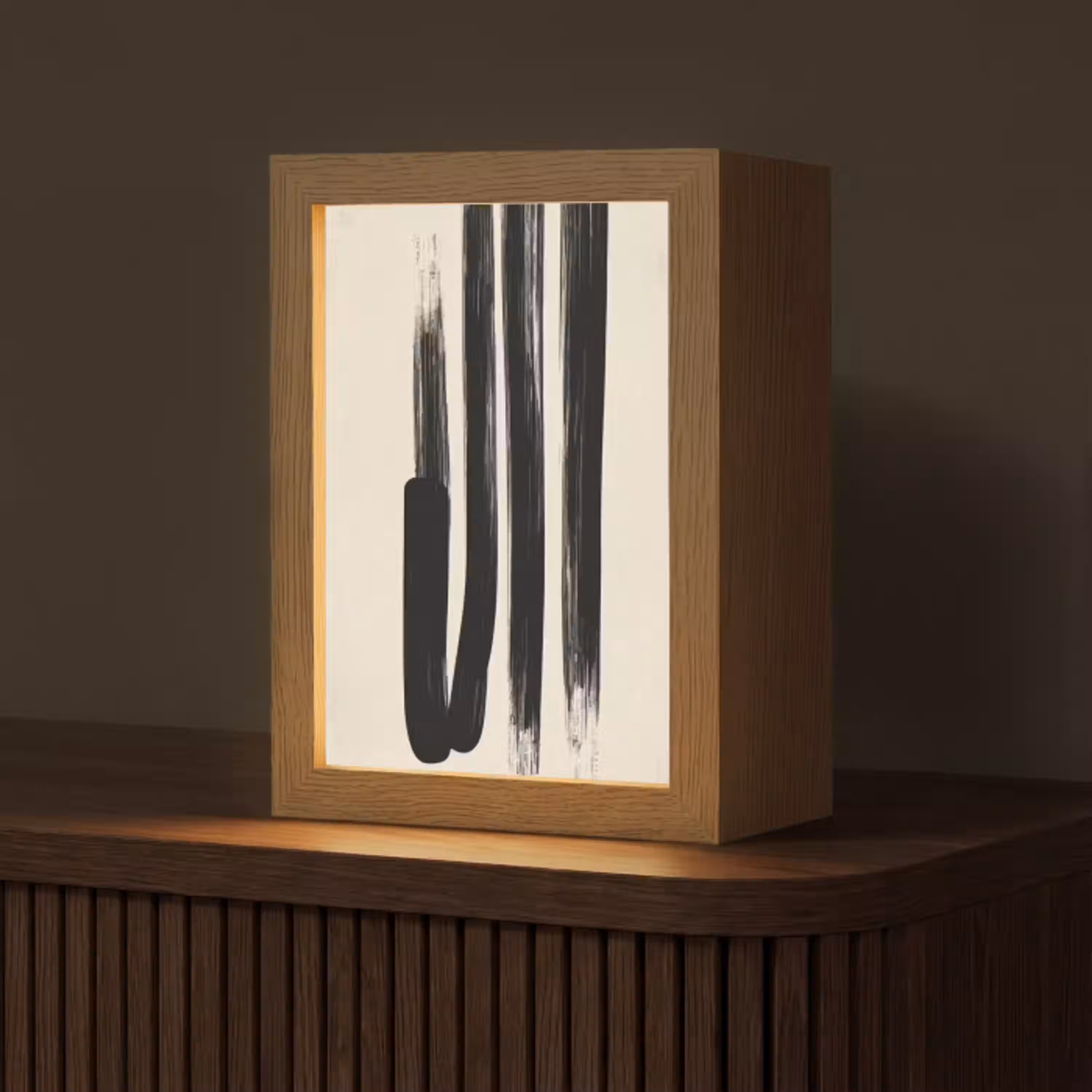 Penseelstreken - Verticaal - Zwart Light Box met kabel (Tafellamp) klein -z3d_website