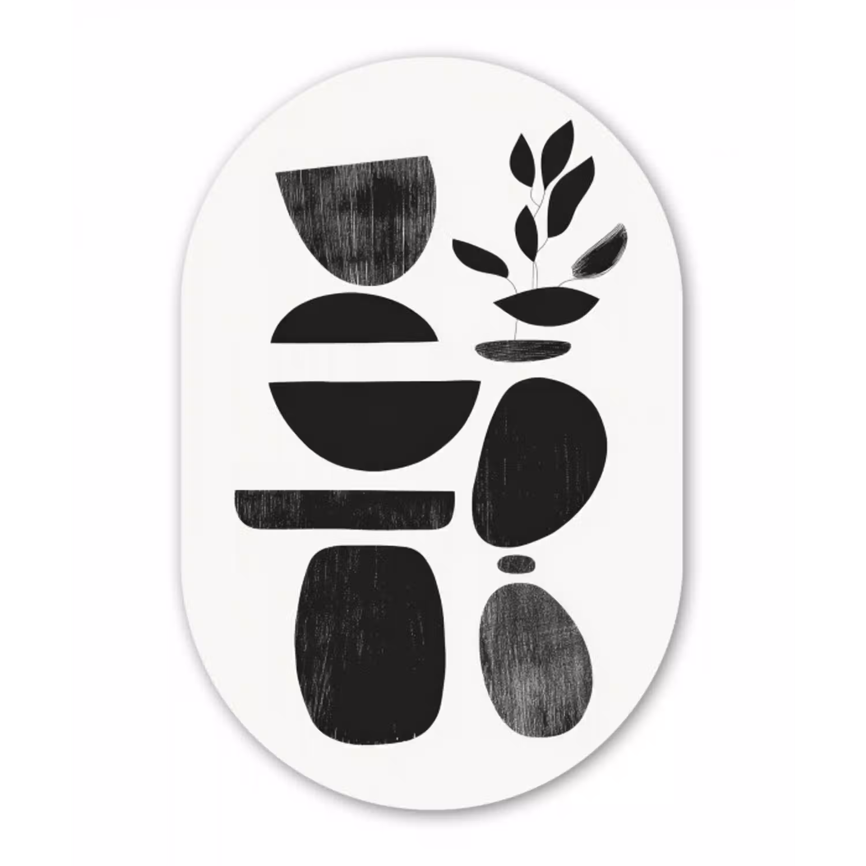 Japandi - Zwart - Abstract Wandcirkel Ovaal Glas middel -3d
