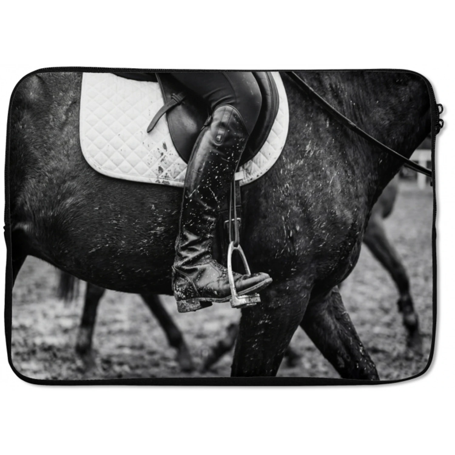 Paard - Sport - Zwart - Wit laptophoes neopreen klein -zkaufland3dotto