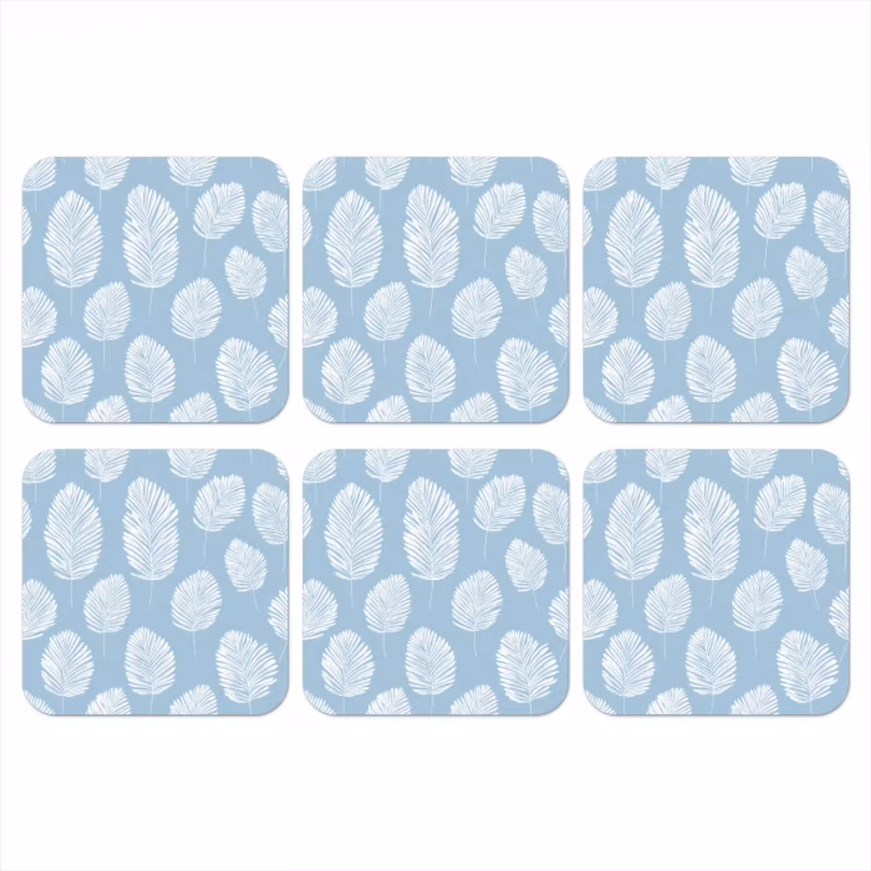 Palmbladeren - Naadloos - Patroon - Pastelblauw onderzetter kurk middel 366 -3d