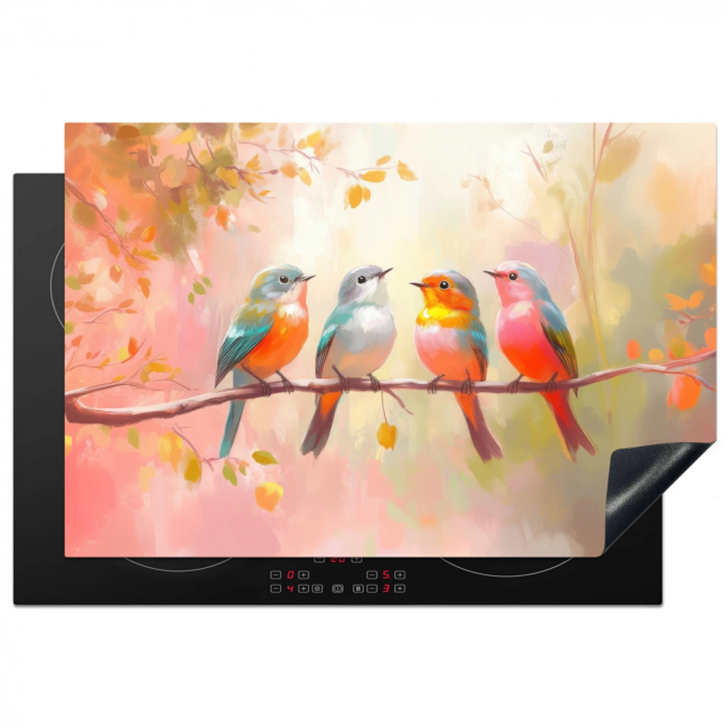 Vogels - Kleurrijk - Tak Inductie beschermer vinyl 3mm klein -3d