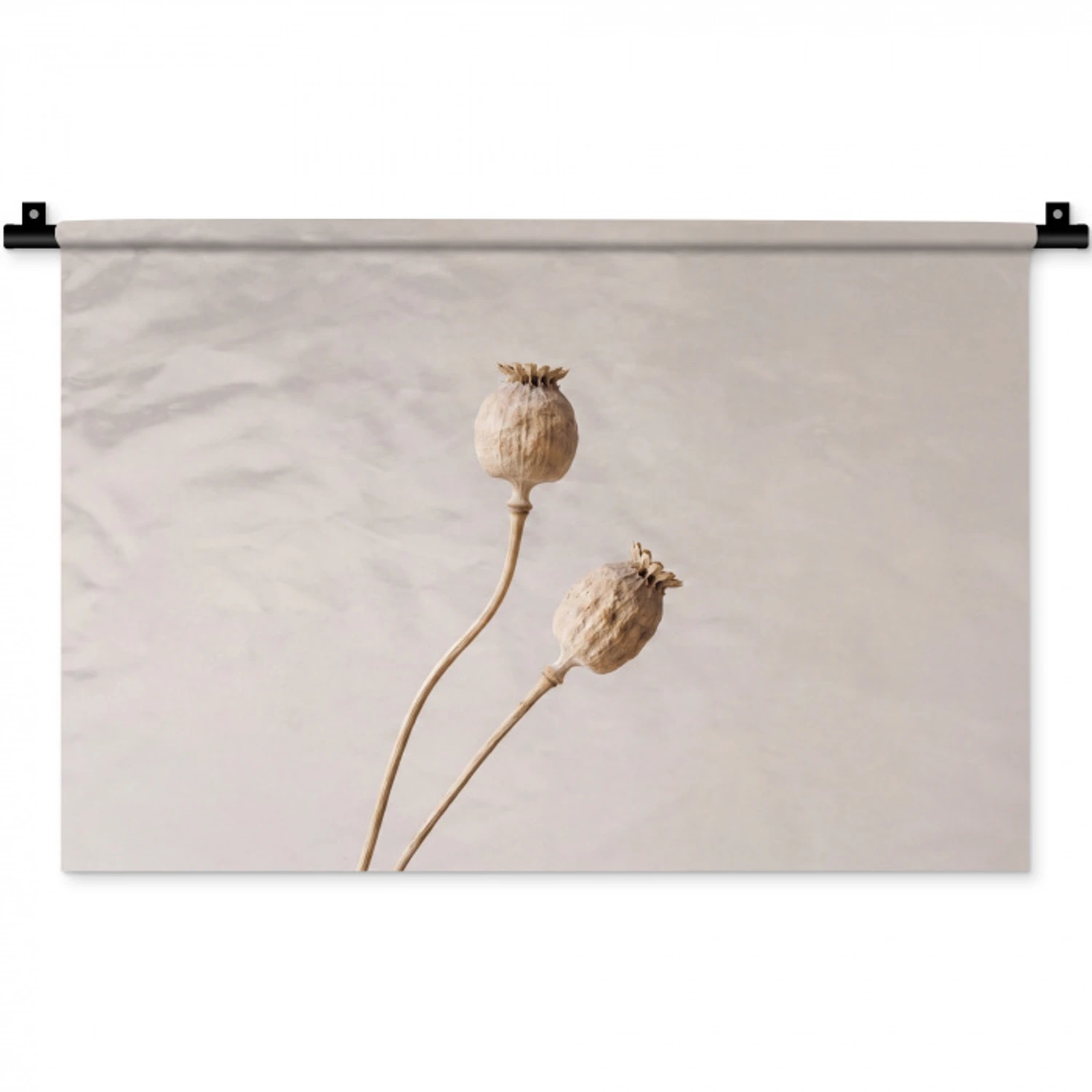 Papaverbollen - Droogbloemen - Minimalistisch - Beige - Rustig Wandkleed katoen klein -zz3d