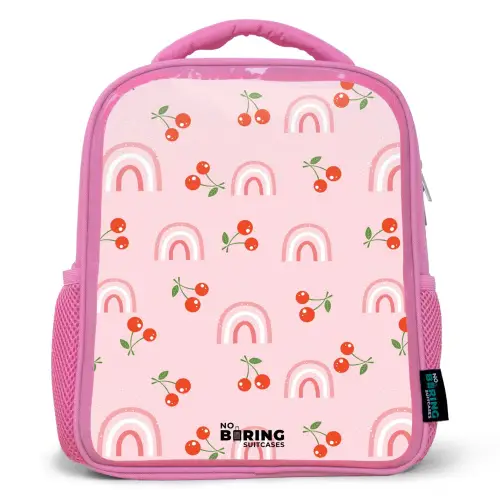Roze met regenboog en kersen patroon Kinderrugzak - Roze middel -3d