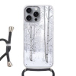 Berkenbomen - Sneeuw - Winter - Bos - Wit Hoesje iPhone 16 Pro Max met koord klein -3d