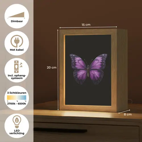 Vlinder - Paars - Levendig Light Box met kabel (Tafellamp) klein -USP_NL
