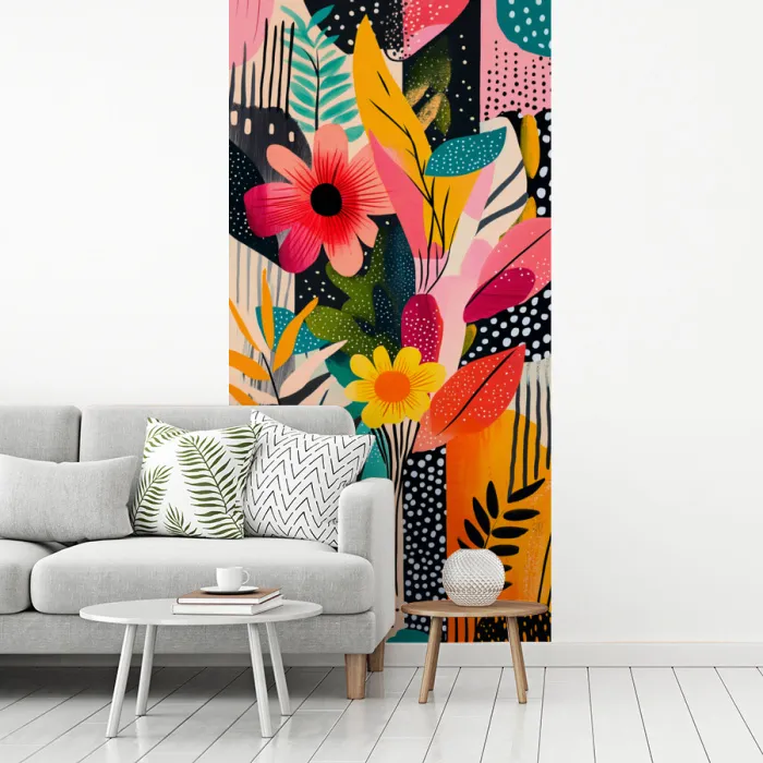 Schilderij - Abstract - Bloemen - Roze fotobehang vinyl groot -woonkamer
