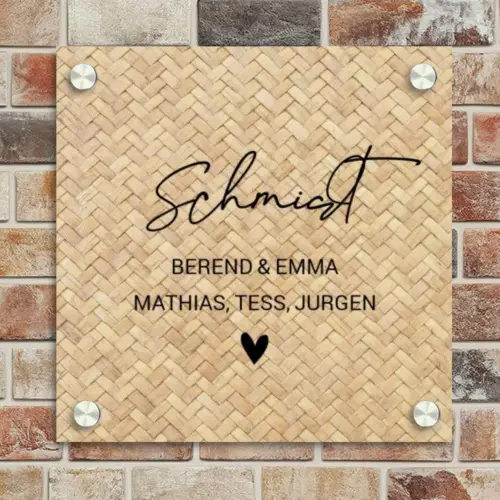 Gevlochten - Riet - Sierlijk Naambord Vierkant klein -sfeer2