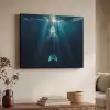 Walvis - Water - Zonnestralen - Blauw Textielframe zwart klein -sfeer3
