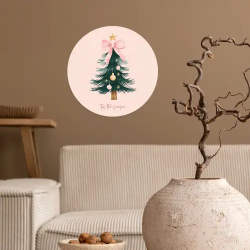 Christmas Season - Kerst - Kerstboom - Roze Wandcirkel behangsticker klein -sfeer1