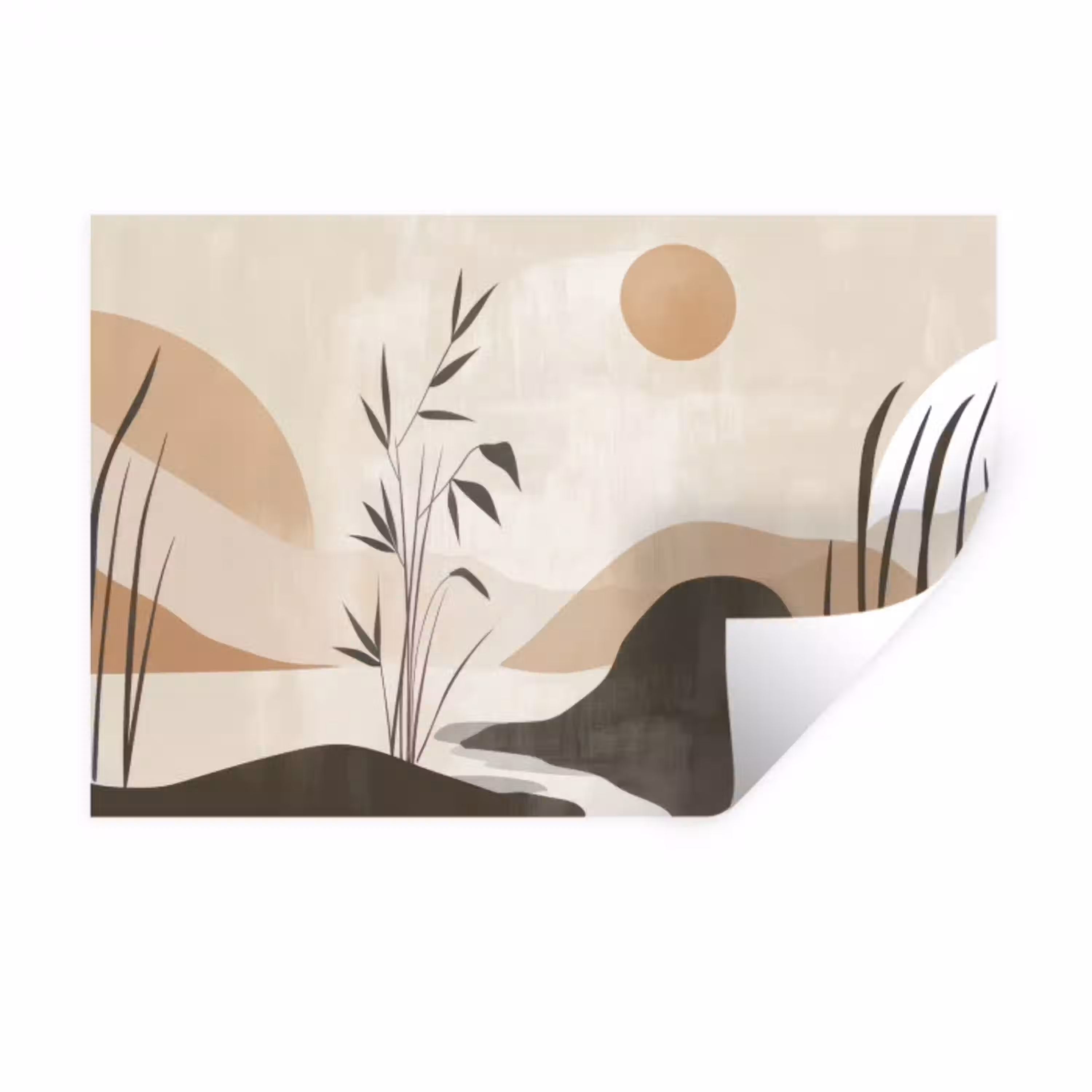 Japandi - Landschap - Beige Muursticker klein -3d