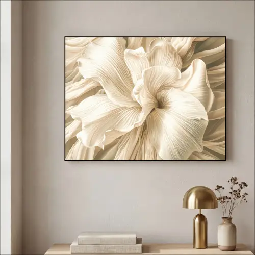 Abstract - Beige - Bloemen - Natuur Textielframe zwart klein -sfeer2