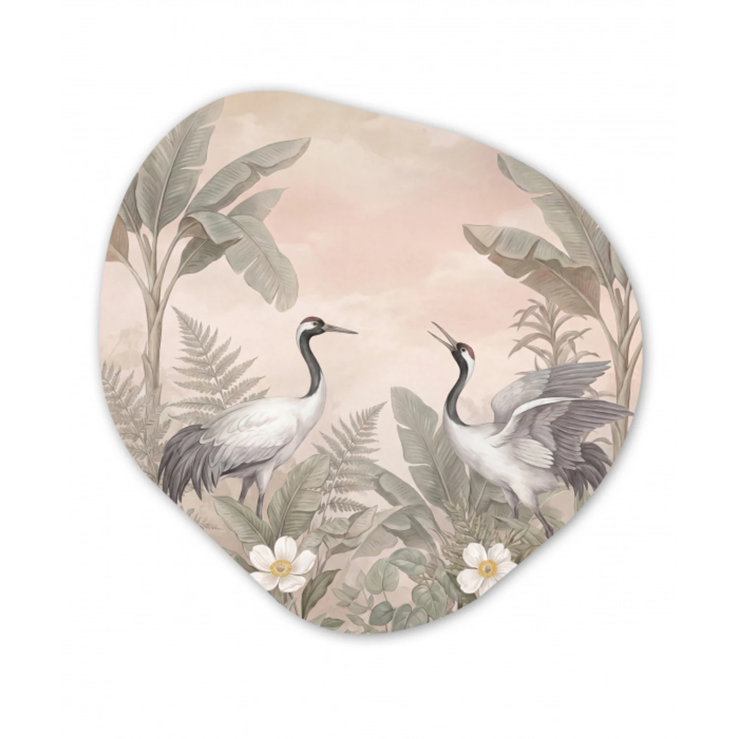 Kraanvogels - Natuur - Roze Wandcirkel Organisch Forex 3mm klein -3d