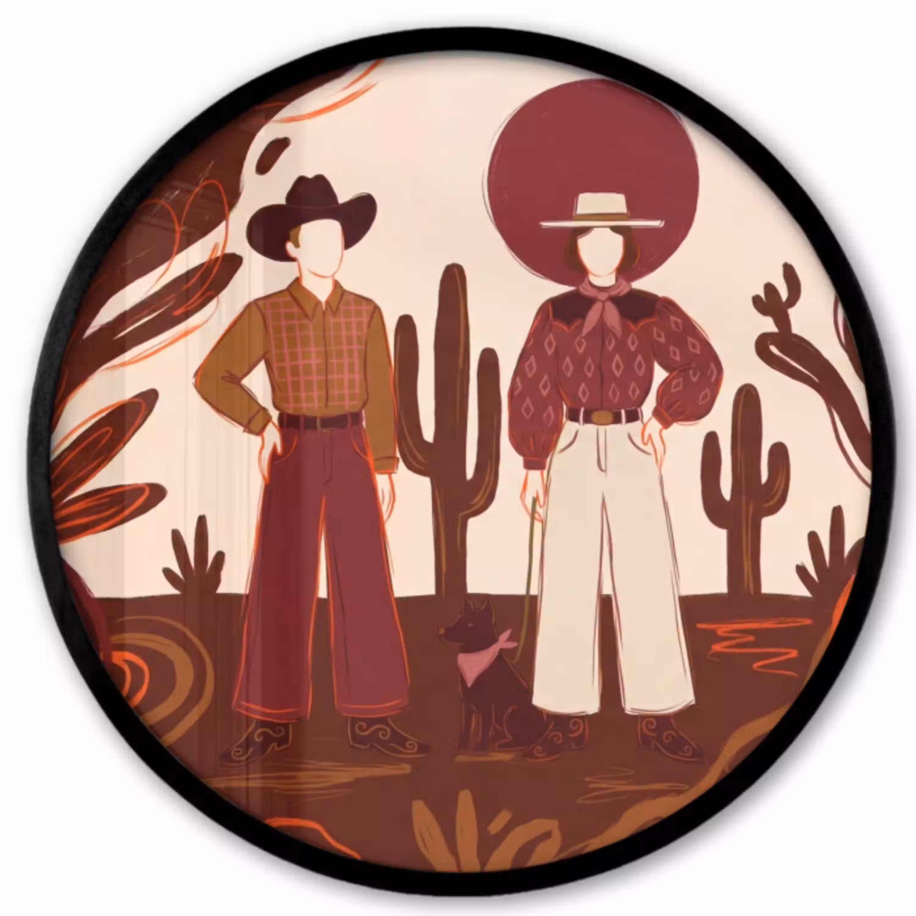 Mensen - Cowboykleding - Westerse stijl - Illustratie - Bruin Fotolijst rond zonder passe partout klein -3d