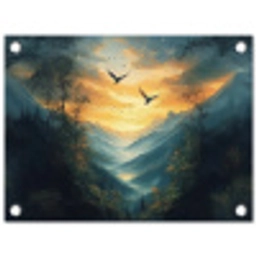 Vogels - Zon - Bomen - Groen tuinposter los doek klein -3d