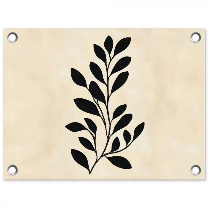 Minimalistisch - Tak - Bladeren - Zwart tuinposter los doek klein -3d