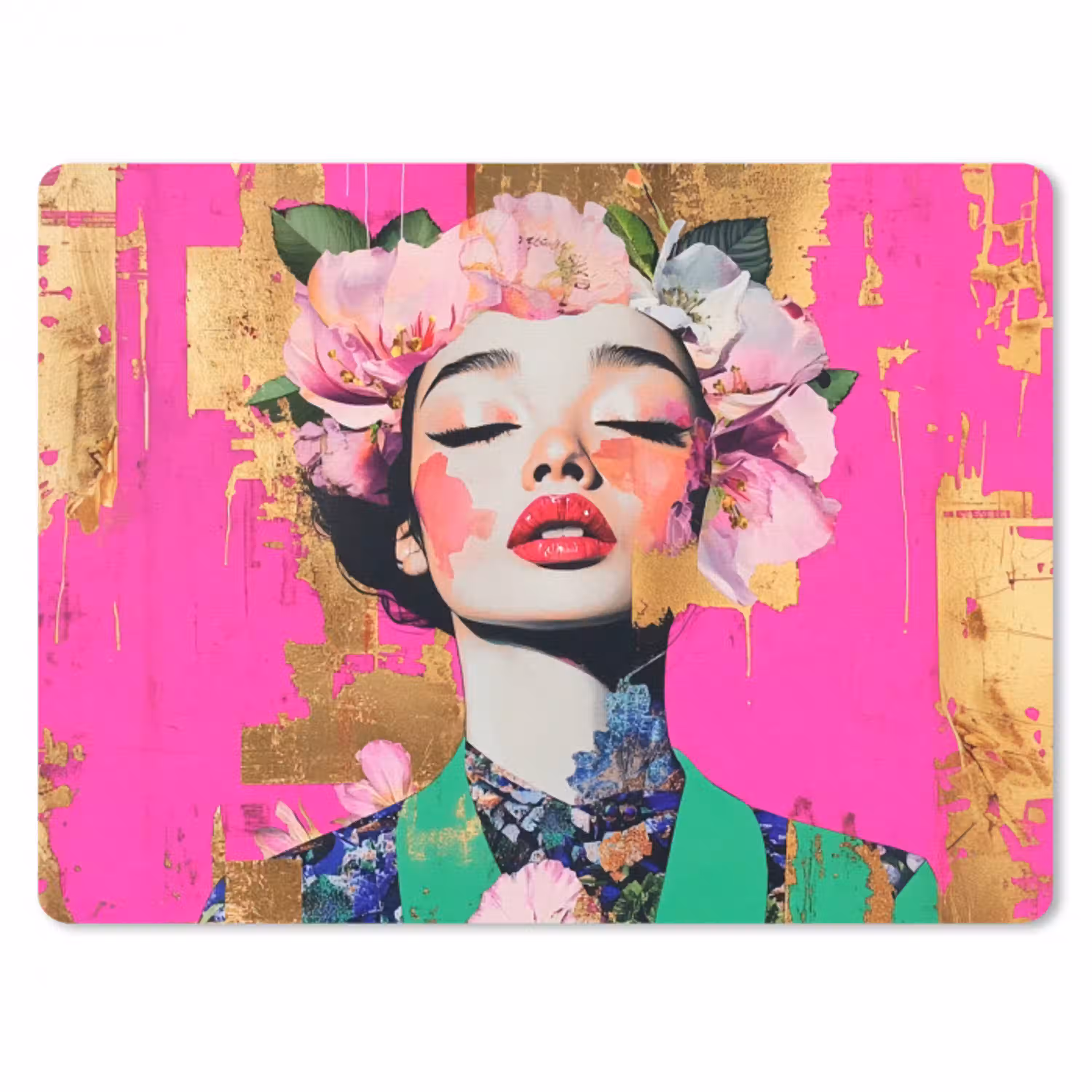 Bloemenkroon - Goud - Vrouw - Portret muismat rubber klein -3d