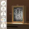 Tijger - Dier - Zwart - Blauw - Modern Light Box met kabel (Tafellamp) klein -USP_NL