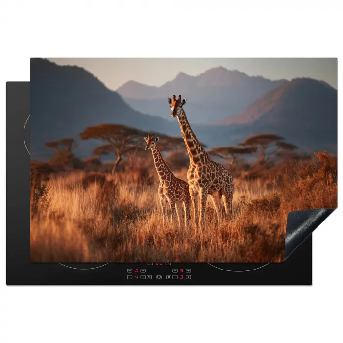 Giraffen - Hoog gras - Acaciabomen Inductie beschermer vinyl 3mm klein -3d