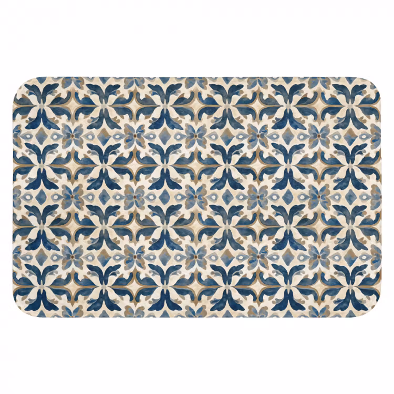 Badematte - Fliese - Muster - Blau - Beige