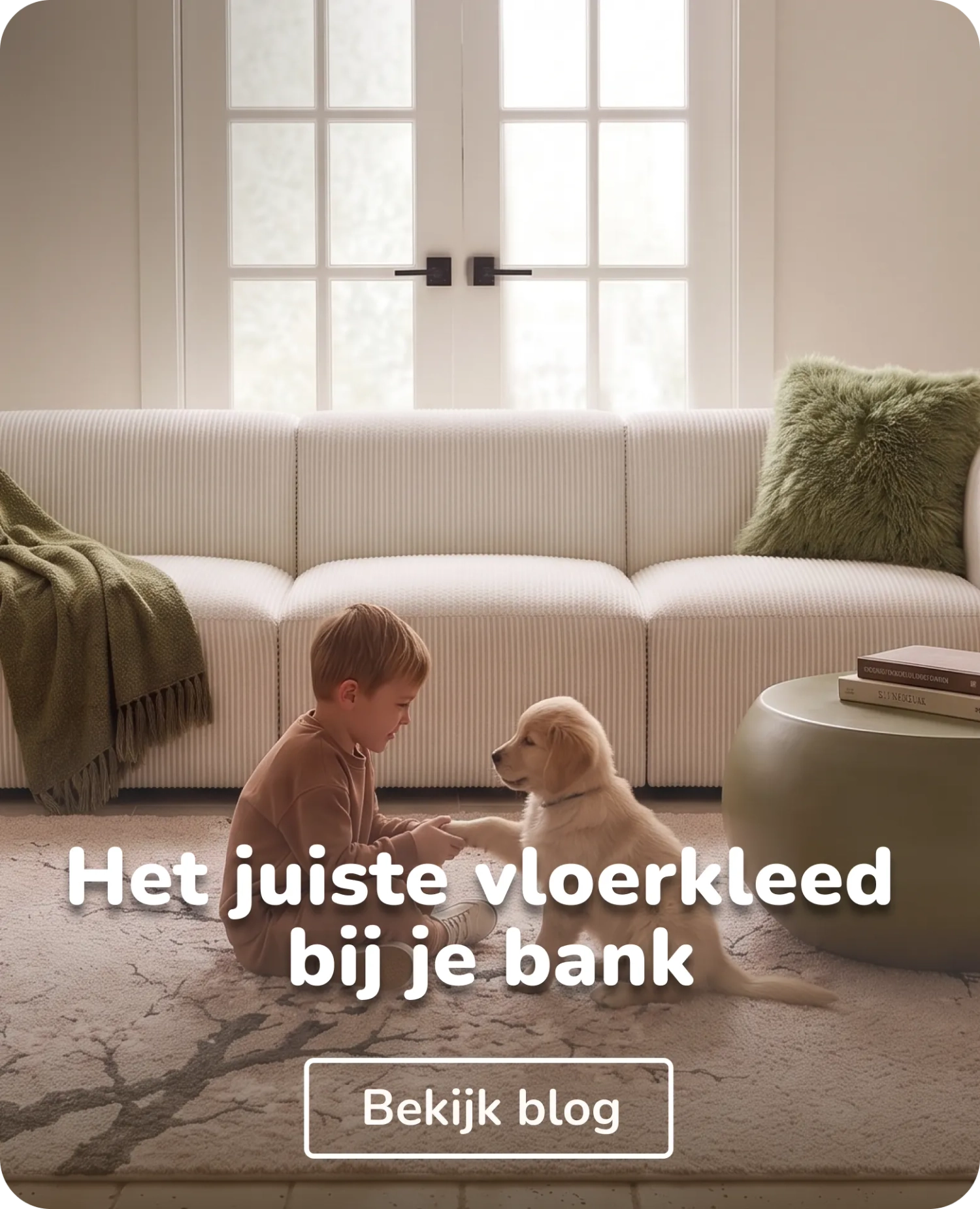 jongetje met hond op vloerkleed