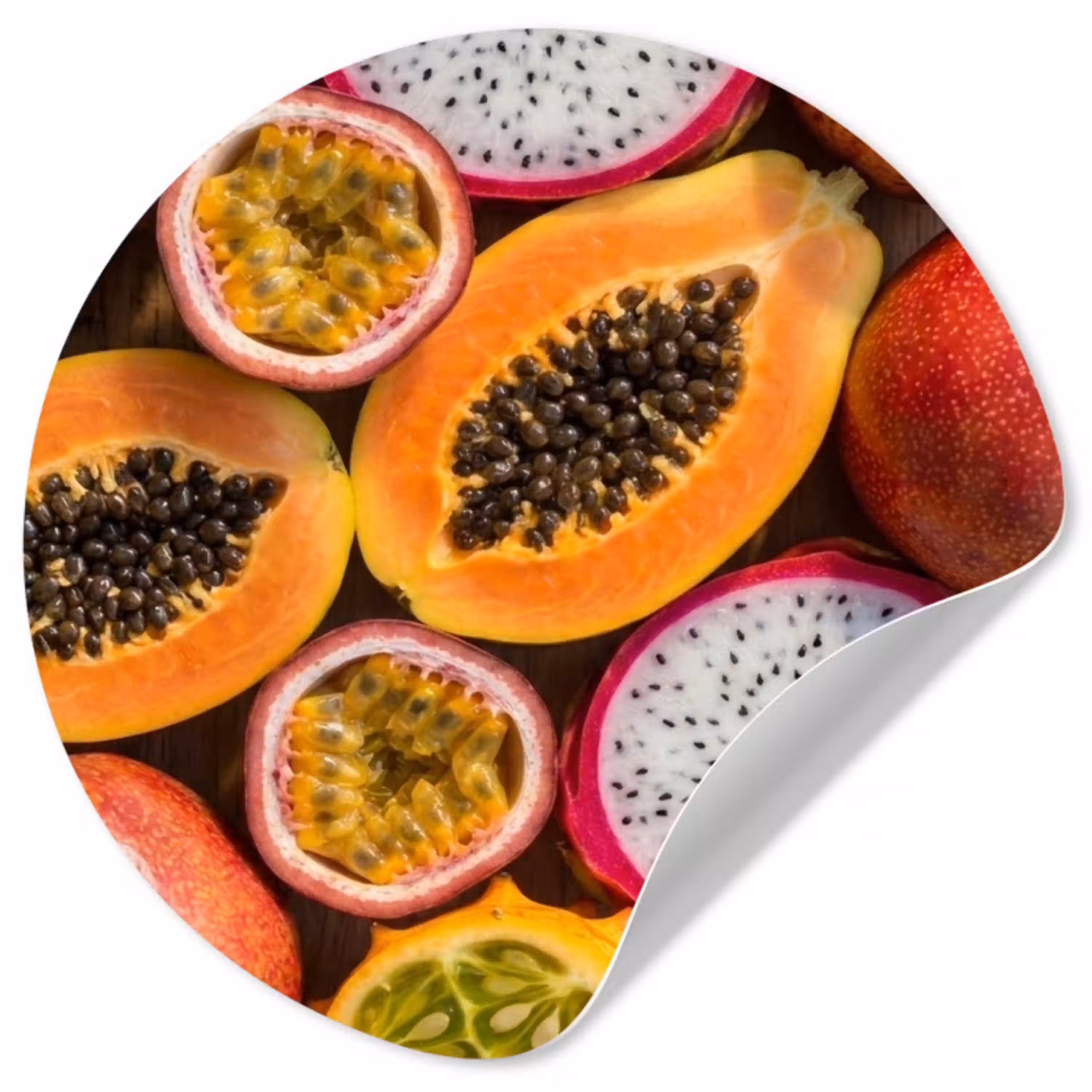 Fruit - Geopend - Tropisch - Eten - Kleurrijk Wandcirkel behangsticker klein -3d