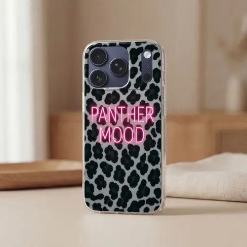 Panterprint - Zwart - Neonletters - Roze Telefoonhoesje iPhone 17 Pro klein -sfeer2