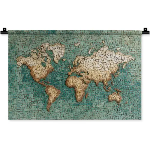 Wereldkaart - Gebroken tegels - Mozaïek Wandkleed katoen klein -zz3d