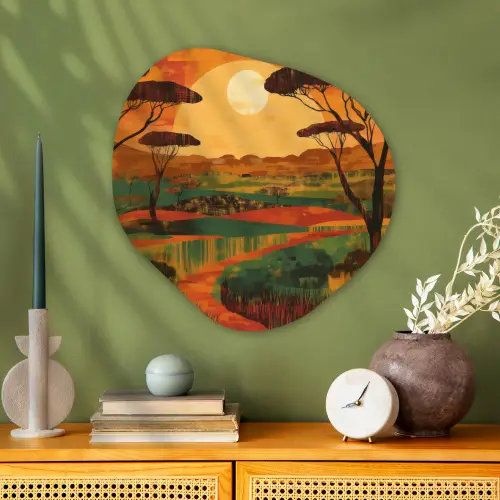 Landschap - Afrikaans - Zon Wandcirkel Organisch Aluminium middel -sfeer2