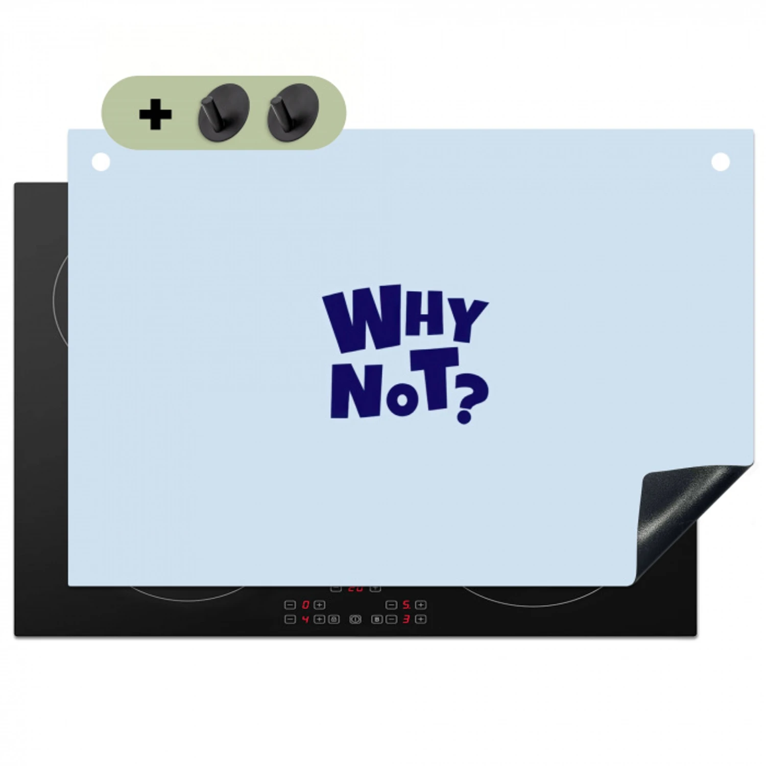 Why not - Blauw - Licht blauw - Quote Inductie beschemer met haakjes klein -3d