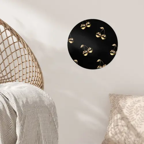 Patroon - Kersen - Goud - Chrome Wandcirkel behangsticker klein -sfeer4