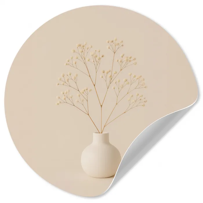 Vaas - Takken - Bloemetjes - Wit Wandcirkel behangsticker klein -3d