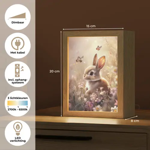 Konijntje - Bruin - Bloemen - Vlinders Light Box met kabel klein -USP_NL