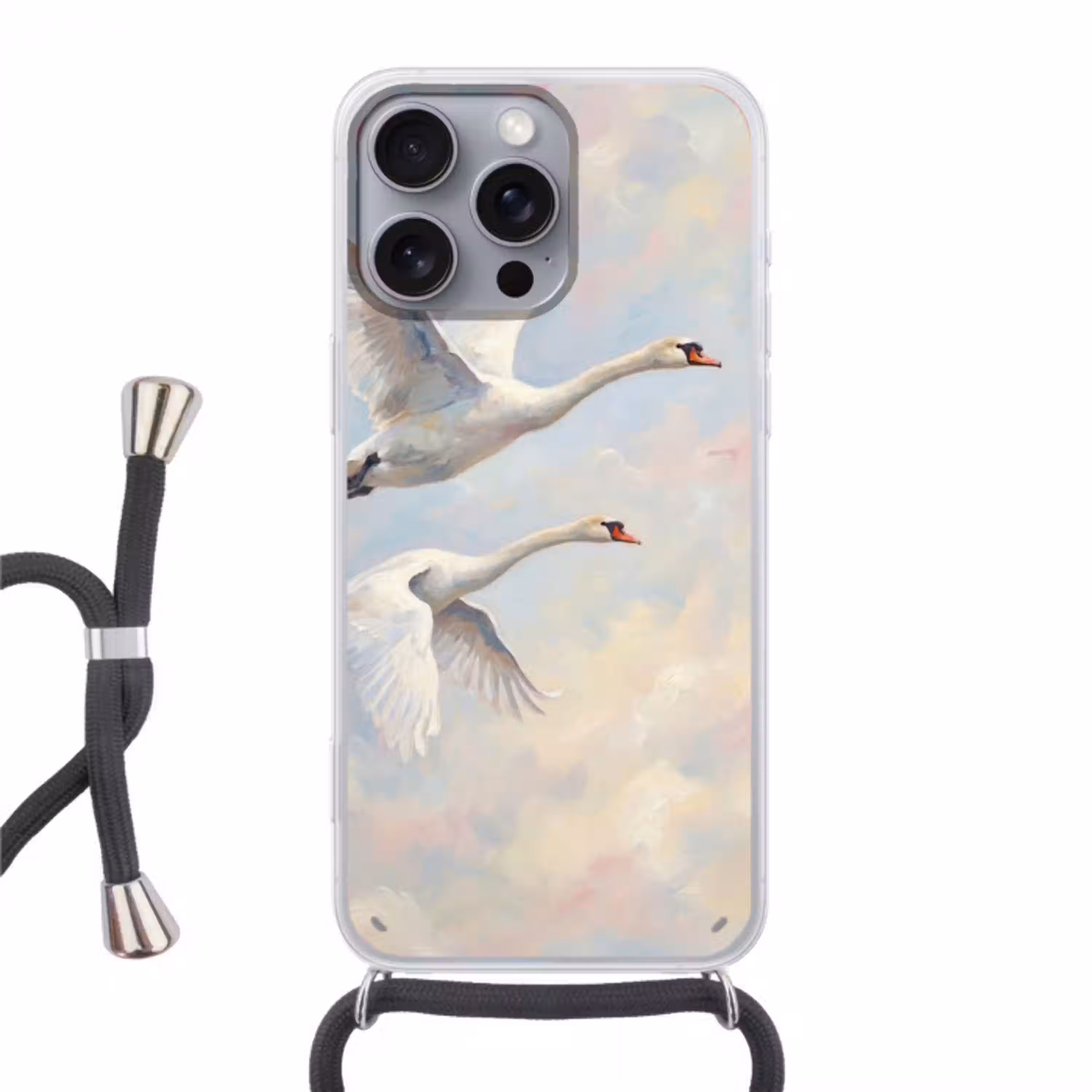 Vogel - Vliegend - Lucht - Modern - Pastel Hoesje iPhone 16 Pro Max met koord klein -3d