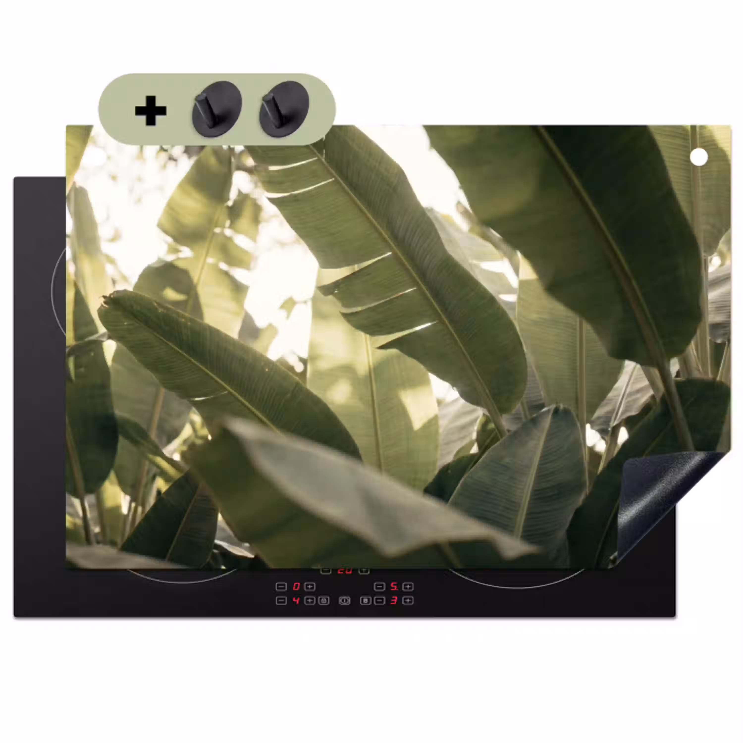 Natuur - Bladeren - Groen - Tropisch - Detail Inductie beschemer met haakjes klein -3d