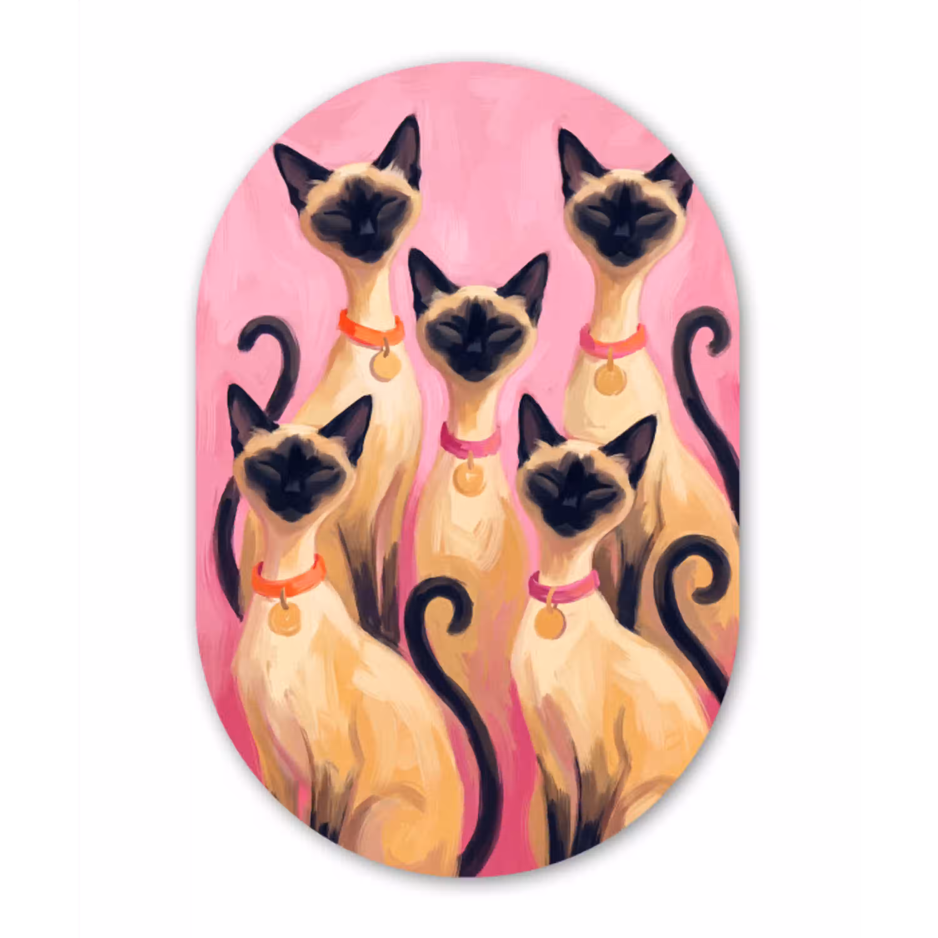 Kat - Groep - Dieren - Modern - Roze Wandcirkel Ovaal Aluminium middel -3d