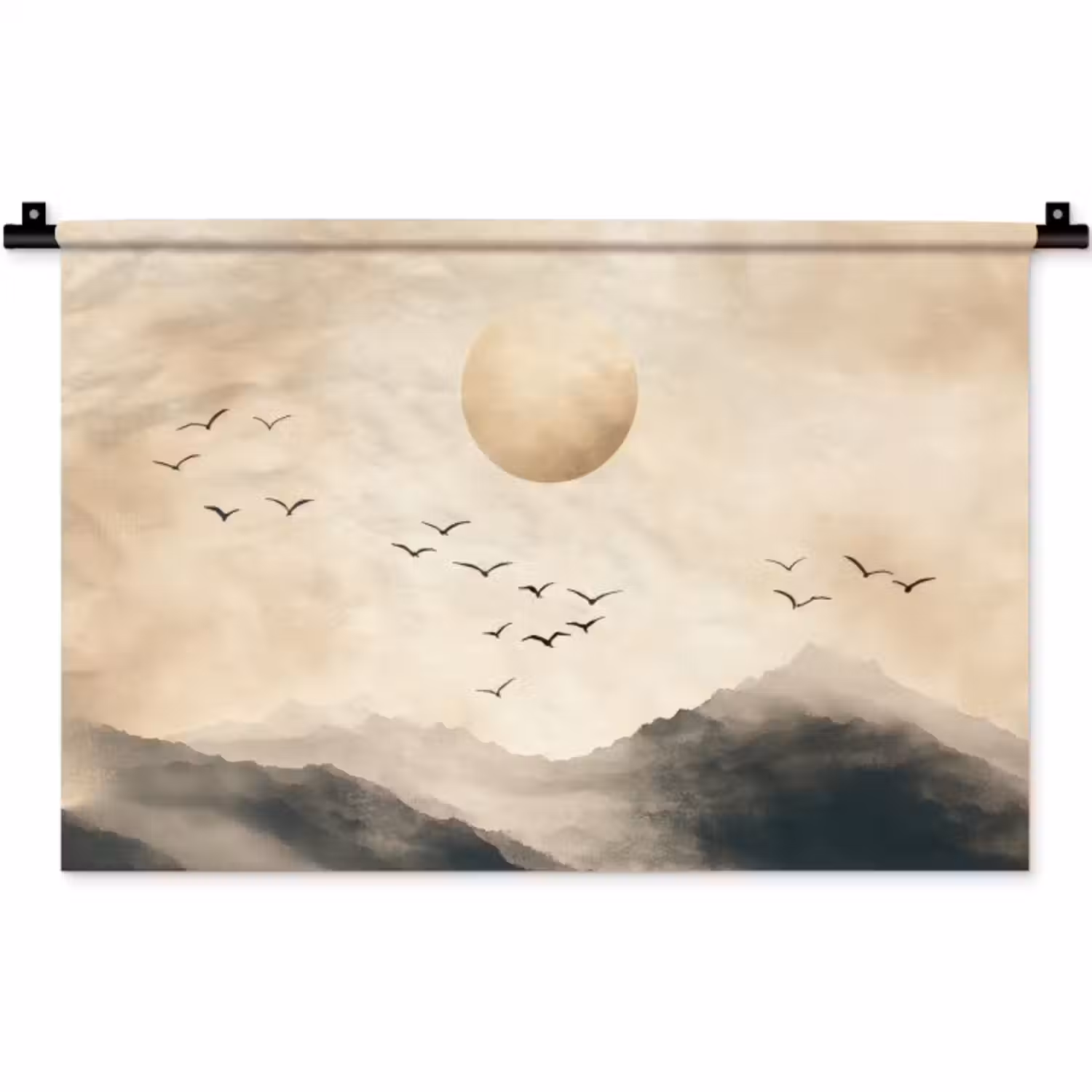Wandkleed - Landschap - Japandi - vogel