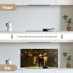 De Nachtwacht - Rembrandt van Rijn keuken achterwand spatscherm middel -voor_na_NL