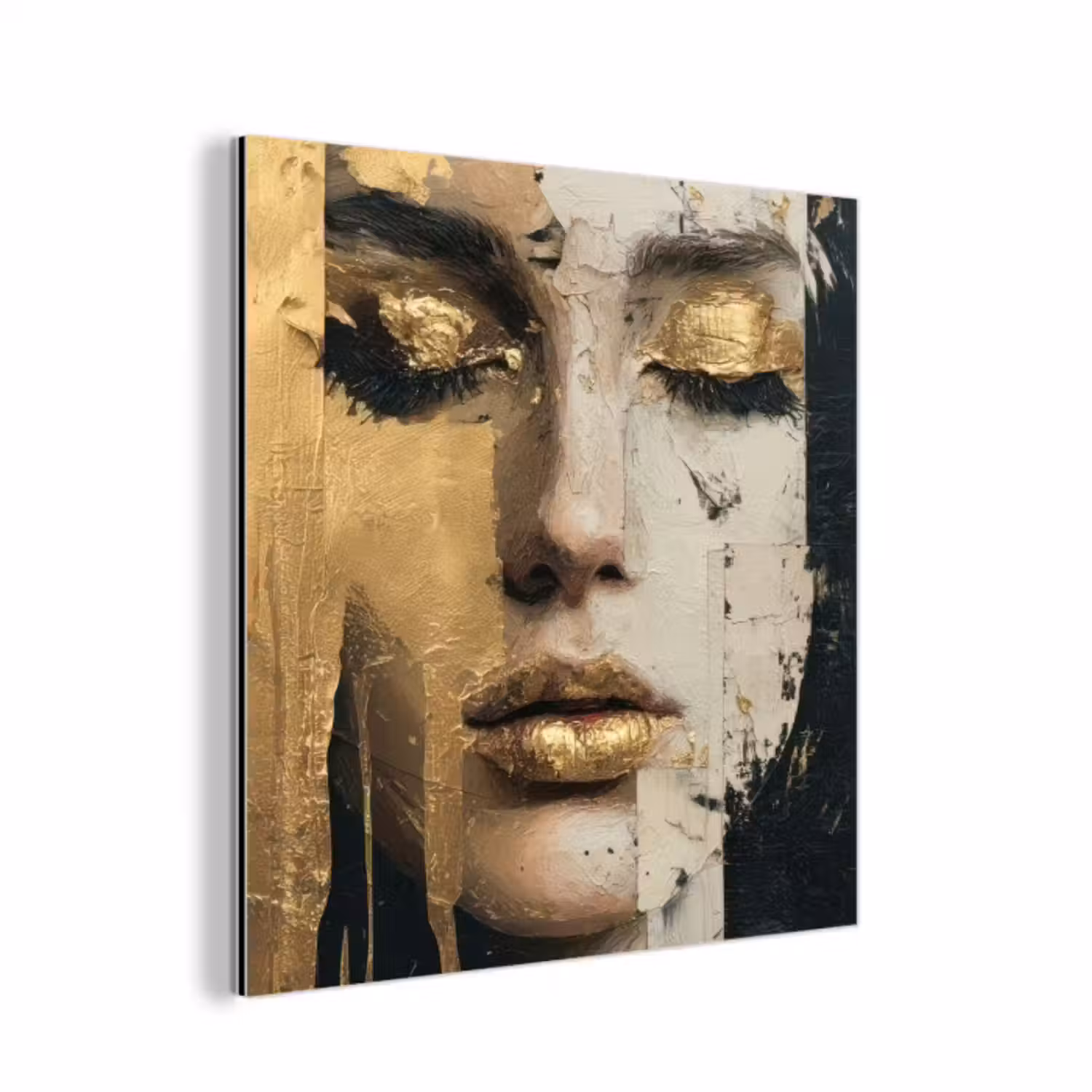 Aluminium schilderij - Abstract - Goud - Gezicht - Lippen