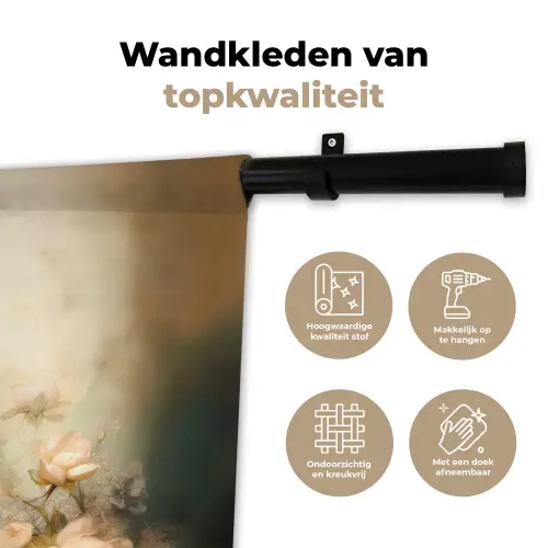 Pauw - Pauwenveren - Bloemen - Vogels - Botanisch Wandkleed katoen klein -sfeer2
