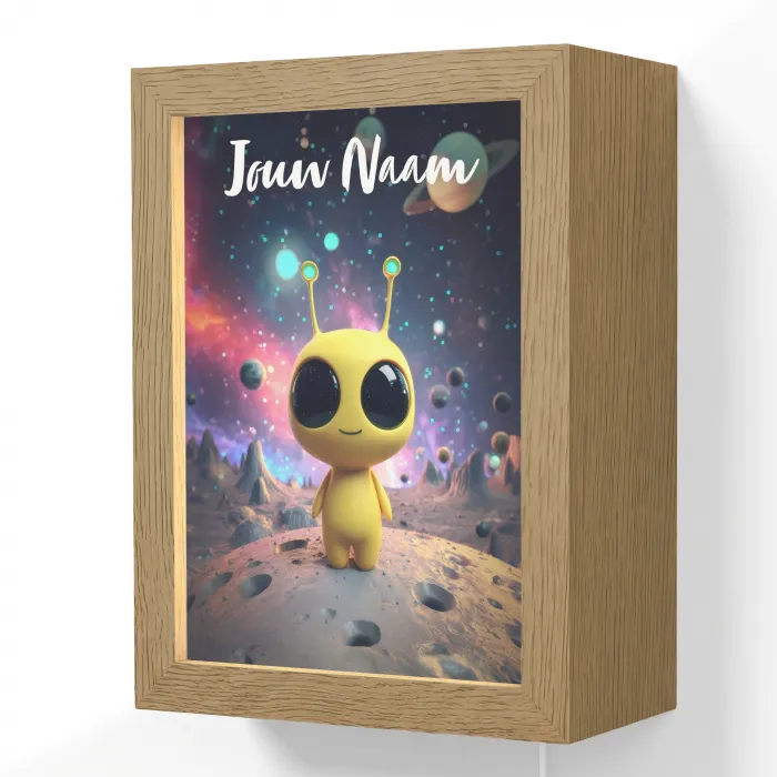 Alien - Ruimte - Geel - Planeten Light Box met kabel (Wandlamp kind) klein -3d