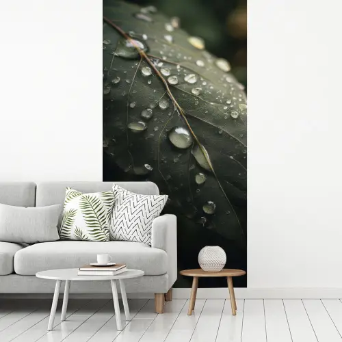 Blad - Groen - Nerven - Regendruppels fotobehang vinyl groot -woonkamer