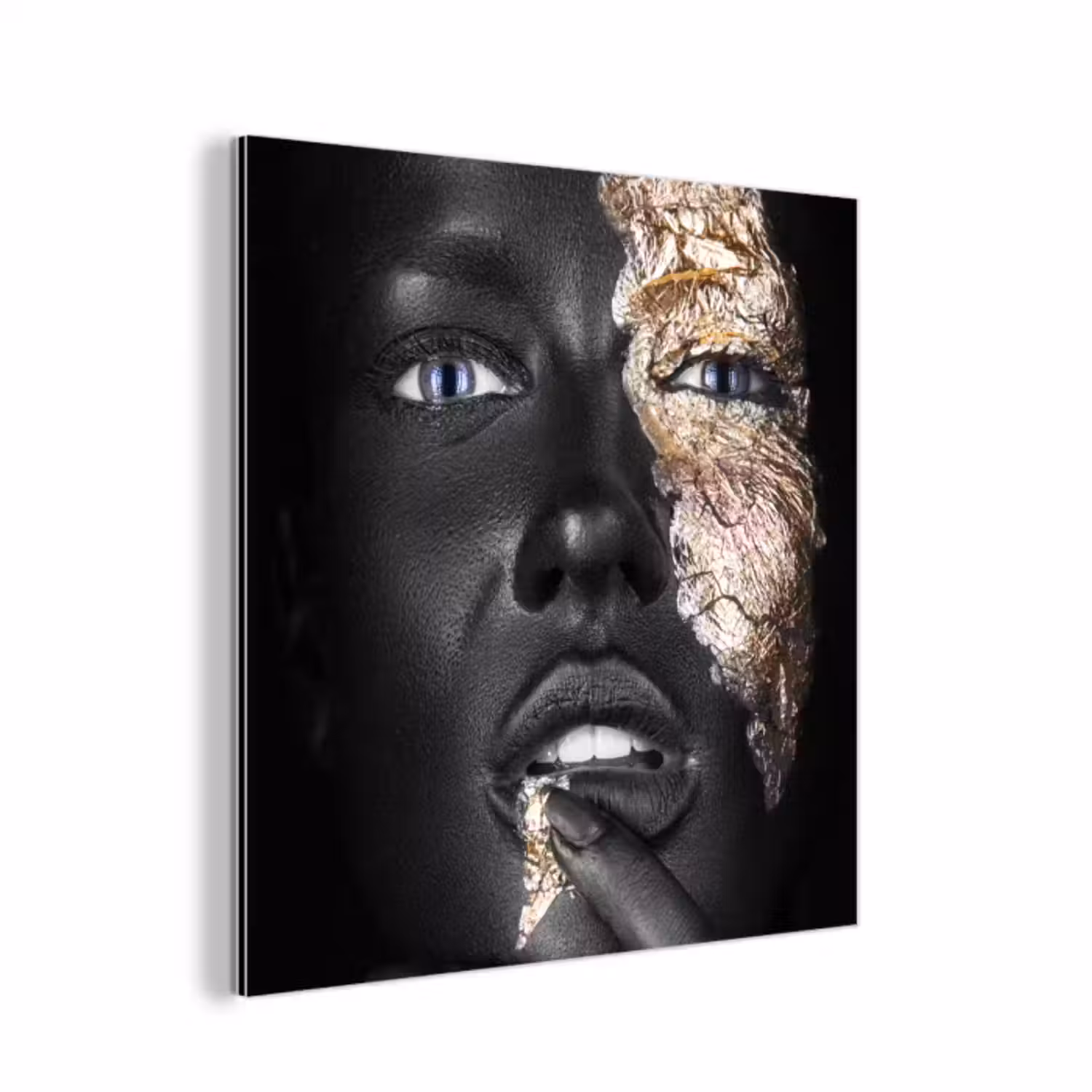Aluminium schilderij - Vrouw - Bladgoud - Zwart - Huid - Luxe