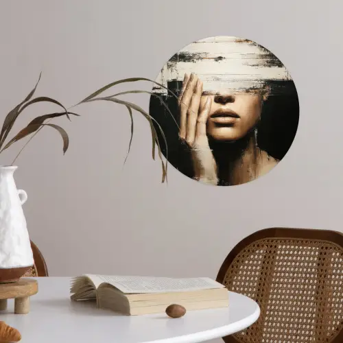 Hand - Gezicht - Strepen - Abstract Wandcirkel behangsticker klein -sfeer3