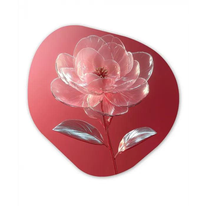 Sierlijk - Bloem - Roze - Glazen Wandcirkel Organisch Plexiglas middel -3d