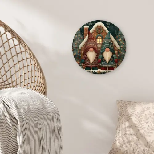 Kerst - Gnomen - Peperkoekhuisje - Rood - Groen Wandcirkel kunststof plaat 5mm dik klein -sfeer5