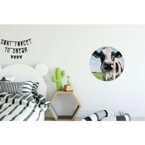 Koe - Weiland - Natuur - Dieren - Gras Wandcirkel aluminium klein -kinderkamer